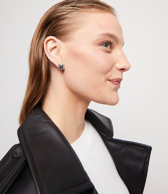 Stud earrings with grey crystal, Silver, large